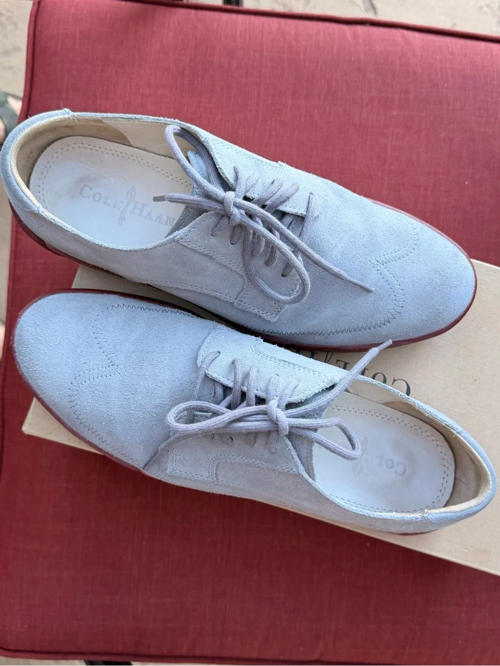 Cole Haan Air Jasper Wingtip Oxfords – Smoke Shade Suede with Red Sole
